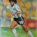 Maradona - 30.5x46.3cm Akvarel na papiru po naružbini - umetnik Milica MARUŠIĆ