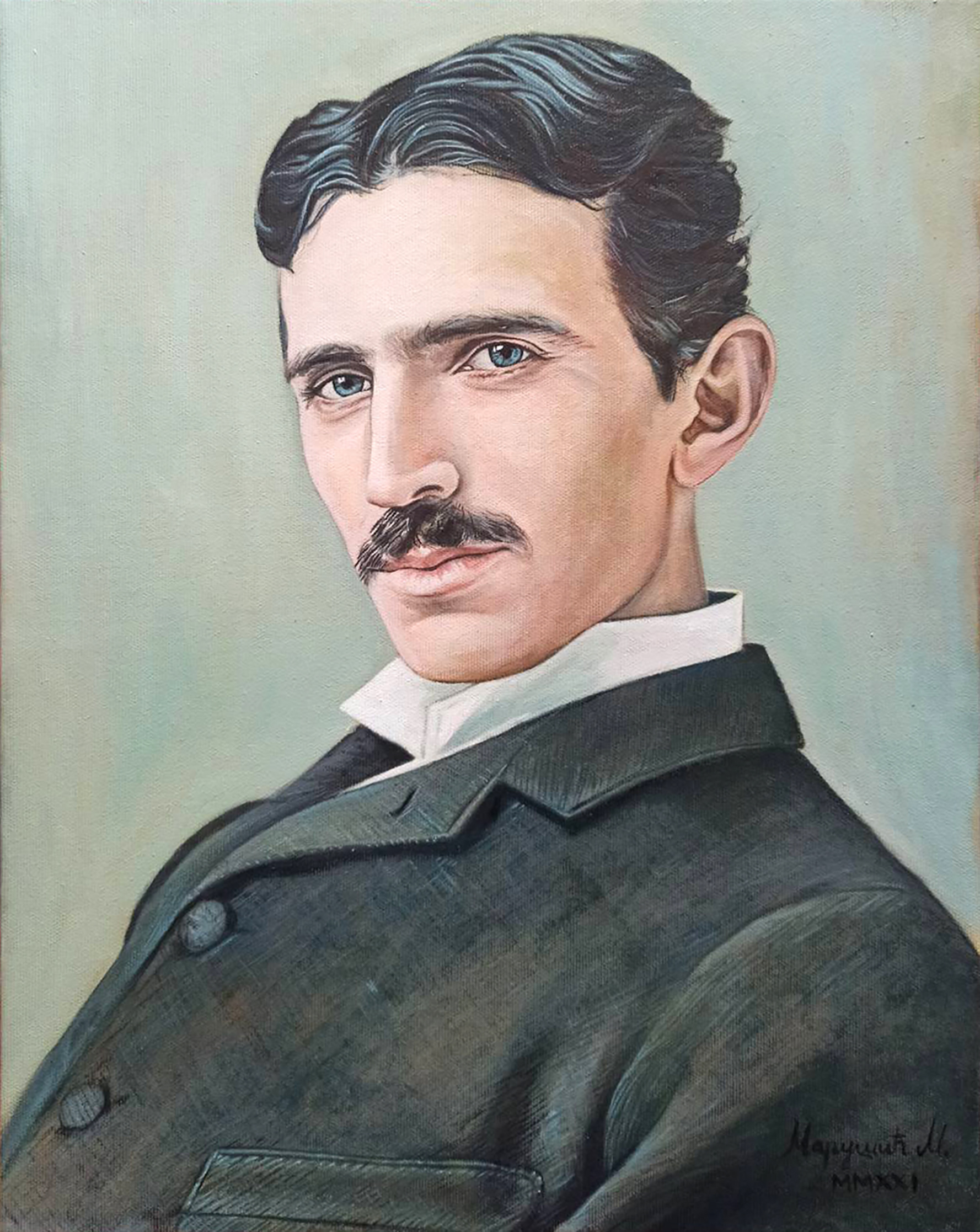 Nikola Tesla - 46x36cm Ulje na platnu - Portret - Umetnička slika umetnik Milica MARUŠIĆ