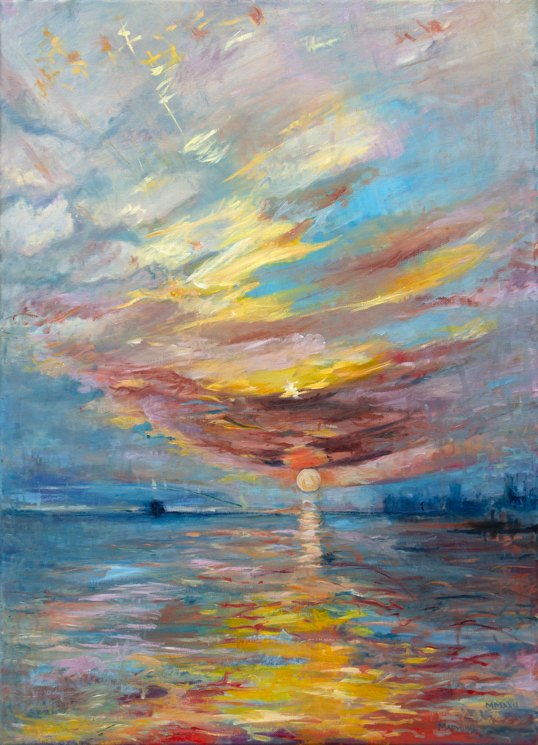 Zalazak Sunca nikad nije isti - 70x50cm - 2022g Ulje na platnu - Pejzaž- Umetnička slika - umetnik Milica MARUŠIĆ